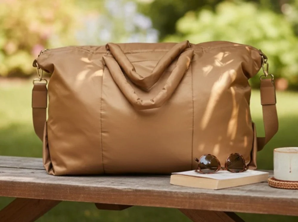 A New Day Brown Soft Puff Weekender Bag Athleisure Travel Duffel 23x15x10 NWT